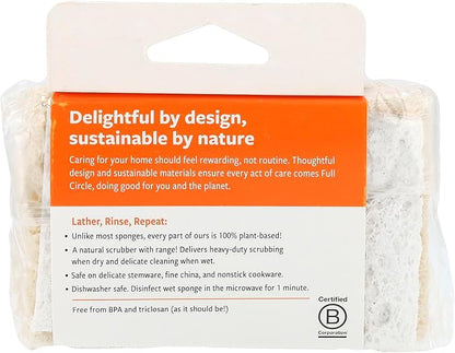 Full Circle 100% Plant-Based Loofah Sponges – Pack of 2 – Plastic-Free, Natural Sponge, No Microplastics, Safe for Nonstick Cookware.