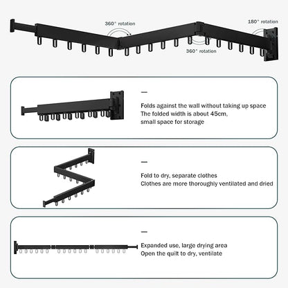 LIENAHU Clothes Drying Rack,Laundry Drying Rack,Clothes Rack Wall Mount,Wall Mounted Clothes Hanger Rack,Laundry Rack Folding,Retractable Clothing Rack,Collapsible Clothes Hanging Rack(Loop,Black)