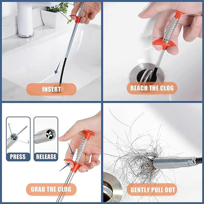 Drain Snake, Bendable Hose Stainless Steel Sewer Clog Removal Tool for Kitchens, Bathrooms, Showers and Tubs Flexible Gripping Claw Picker Tool (34 Inch)