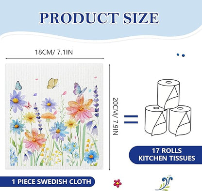 5 Pack Mixed Watercolor Flower Swedish Kitchen Dishcloths Dish Towels, Spring Floral Dish Towels for Kitchen, Swedish Dishcloth, Paper Towels Reusable, Dish Cloth Towel Cleaning Wipe for Home