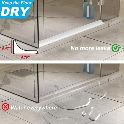 67Inch Shower Threshold Water Dam, Self-Adhesive Silicone Shower Barrier Water Stopper Shower Door Bottom Seal Strip Shower Splash Guard for Bathroom Kitchen Bathtub