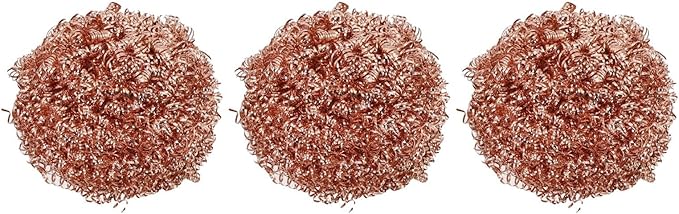 3 Pack Copper-Plated Wire Scourer Balls for Kitchen Cleaning, Metal Scrubbers for Pots, Pans, Grill, and Tough Stain Removal