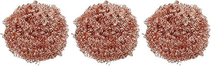3 Pack Copper-Plated Wire Scourer Balls for Kitchen Cleaning, Metal Scrubbers for Pots, Pans, Grill, and Tough Stain Removal