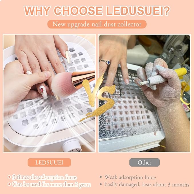 Powerful Nail Dust Collector - 130W Electric Low Noise Dust Collector Nail Tech Lint Free - Adjustable Vacuum Fan Vent Dust Collector Extractor for Acrylic Gel Nail Salon, White