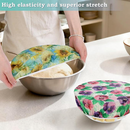2 Large Reusable Beeswax Bowl Covers for Bread Proofing, 10/12 Inch Elastic Beeswax Wraps Cotton Cloth Sourdough Bowl Covers for Proofing Baskets, Mixer Bowls, Food Storage Containers