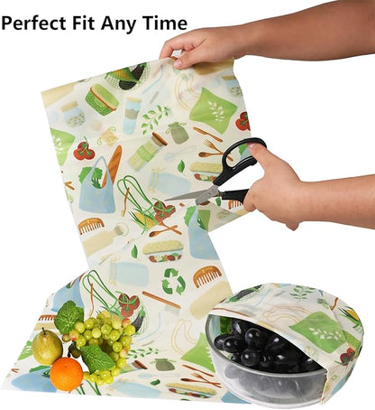Reusable Beeswax Food Wraps, 12 x 40 Inch Organic Cotton Beeswax Wraps, Plastic-Free Eco Friendly Food Storage Sheets for Kitchen, Bread, Cheese, Fruits and Sandwiches