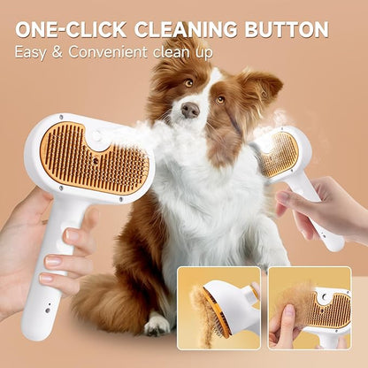 Pet Steam Brush for Dog & Cat – 3-in-1 Spray Hair Removal Comb for Shedding & Grooming, Softens Fur & Reduces Static – Water Brush for Long & Short Coats, Bath-Hating Pets, Includes Waterless Shampoo