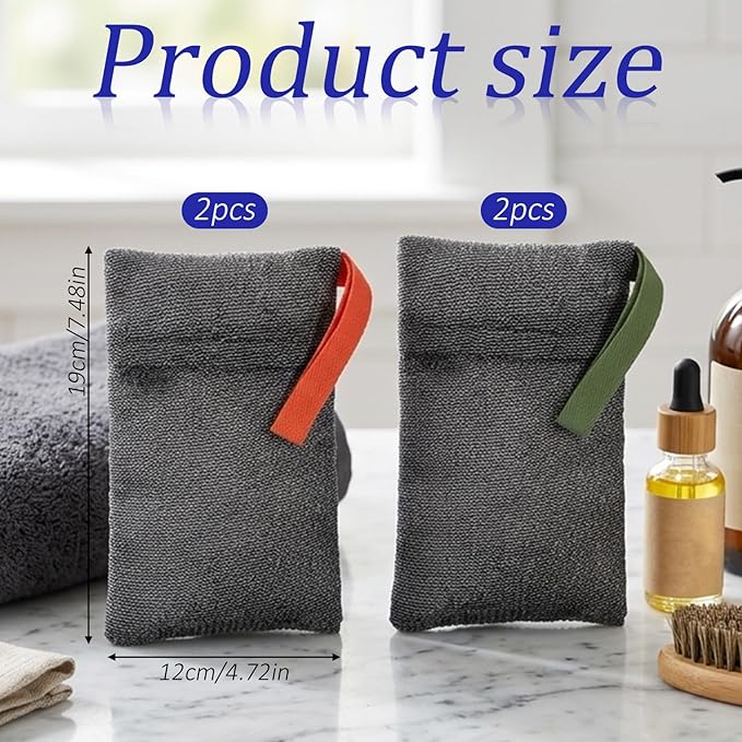 JJUNW 4 PCS Exfoliating Soap Bags, Deep and Gentle Exfoliating Soap Pouch Nylon Body Scrubber Shower Sponge Loofah Bar Soap Bag for Washing Body Travel with Quick-Dry Mesh