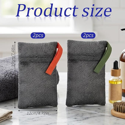 JJUNW 4 PCS Exfoliating Soap Bags, Deep and Gentle Exfoliating Soap Pouch Nylon Body Scrubber Shower Sponge Loofah Bar Soap Bag for Washing Body Travel with Quick-Dry Mesh