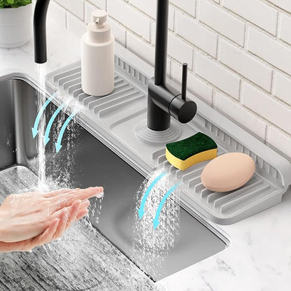 17.7'' Folding Faucet Mat for Kitchen Sink Splash Guard[7° Slope Fast Self-draining][Snap Lock Fit] Kitchen Sink Faucet Mat Splash Guard Kitchen Sink Area Water Splash Guard Behind Faucet Draining Mat