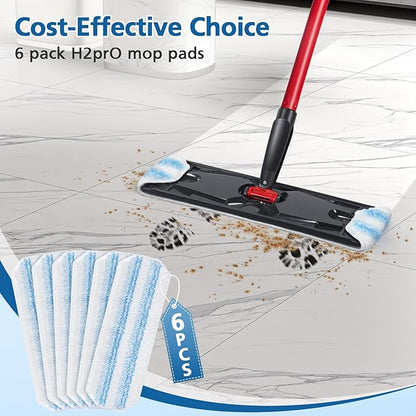 6 Pack H2prO Mop Pads Compatible with O Ceda H2PrO Flat Mop System, 100% Microfiber Mop Head Replacements, Washable and Reusable for H2prO Mop Refills, White