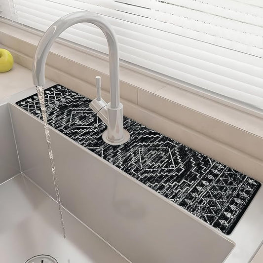 24" X 5.5" Kitchen Sink Splash Guard Faucet Mat Aztec Super Absorbent Fast Drying Faucet Guard & Draining Mat Sink Splash Guard Behind Faucet for Kitchen, Bathroom