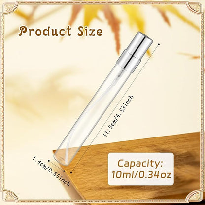 50 Pcs 10ml/0.34oz Fine Mist Glass Bottle Mini Transparent Spray Vials Empty Refillable Perfume Bottles for Cosmetic Perfume Liquid Sample DIY Sprays - Silver Lids
