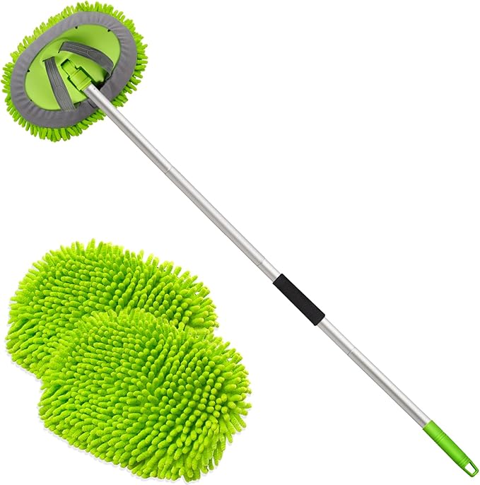 anngrowy 62" Microfiber Car Wash Brush Mop Kit Mitt Sponge with Long Handle,Upgraded 56.7" 15° Curved Car Wash Brush Car Washing Duste Exterior Scratch Free