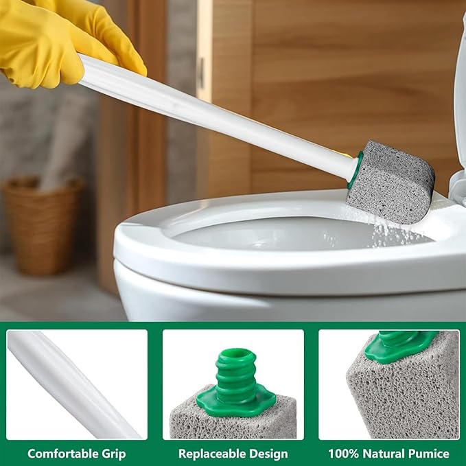 Pumice Stone Toilet Bowl Cleaner, 8 PCS Bathroom Accessories with 2 Handles and 6 Pumice Stone, Pumice Stone for Cleaning for Remove Hard Water Stains, Rust & Lime from Toilet, Tub, Tile, Grill & Pool