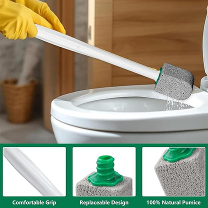 Pumice Stone Toilet Bowl Cleaner, 8 PCS Bathroom Accessories with 2 Handles and 6 Pumice Stone, Pumice Stone for Cleaning for Remove Hard Water Stains, Rust & Lime from Toilet, Tub, Tile, Grill & Pool