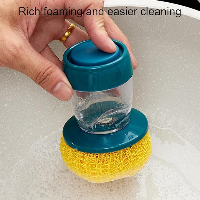 awakentti Soap Dispensing Palm Brush, Soap Dispensing Palm Brush Storage Set, Refillable and Visible, Portable Dish Brush for Dishes Pot Pan Kitchen Sink Scrubbing (Dark Green)