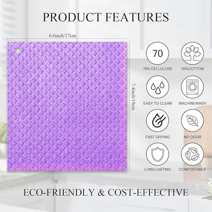 6 Packs Swedish Kitchen Dish Cloths - Reusable Paper Towels for Counters & Dishes - Eco Friendly Cellulose Sponge Cloth (Purple)