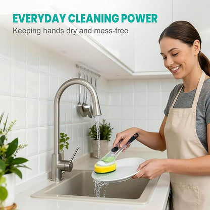 Dishwand with Refills, Dish Wand with Handle Replacement Sponge Heads, Non Scratch Soap Control Leak-Proof Dispenser Scrub,Heavy Duty Advanced Scrubber Brush Pads for Cleaning Dishes Sink Washing Tool