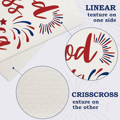 AnyDesign Patriotic Swedish Dishcloths American Flag Star Stripe Kitchen Dish Towel Reusable 4th of July Cotton Dish Cloth for 250th Anniversary Independence Day Home Party Cleaning, 7 x 8, 6 Pcs