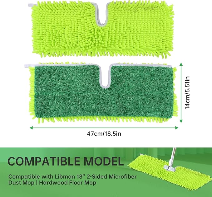 18" 2-Sided Mop Pads for Libman 18" 2-Sided Microfiber Dust Mop | Hardwood Floor Mop - Dual-Action Flip Mop - Double Sided Replacement Pad for Dry/Wet Use - Hard Surface Floor Duster Mop Head - 5Pack