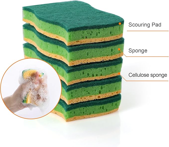 CLEANHOME Kitchen Cleaning Tool Set - 3-Pack Dish Scrub Brush Kit with 10PCS Non-Scratch Scrub Sponges, Bottle Brush & Pot Scrubber, Safe for Cookware, Bathroom & Nonstick Surfaces
