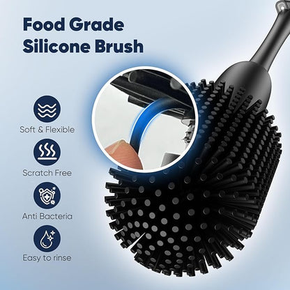 EKZ Electric Toilet Brush with UV Stain Detection, High-Torque Deep Cleaning, Dual-Speed 80/200 RPM, Silicone Brush Head, Wall-Mounted Holder, Type-C Rechargeable, Black
