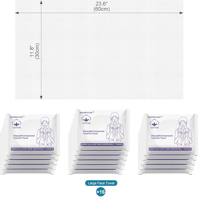 Extra Large 23 x 12 inch Disposable Compressed Towel, 16 Pack Expandable Bulk Travel Towels for Camping, Hiking, Gym, Face & Body, Lightweight Portable Reusable