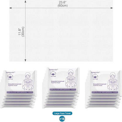 Extra Large 23 x 12 inch Disposable Compressed Towel, 16 Pack Expandable Bulk Travel Towels for Camping, Hiking, Gym, Face & Body, Lightweight Portable Reusable