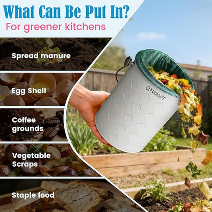 AOSION Countertop Compost Bin Kitchen,Odorless Indoor Compost Bin with Lid,Farmhouse Composter Container for Food Waste,Includes 2 Carbon Filters, Small Compost Bucket,Trash Bags (Modern, Cream White)
