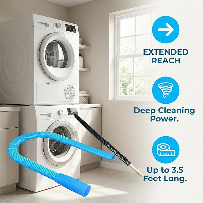 Upgraded Dryer Vent Cleaner Kit, Universal Dryer Vacuum Hose Attachment for All Vacuums, 31.5 Inch Flexible Hose for Deep Cleaning, Removes Lint & Clogs(Vacuum hose and brush)