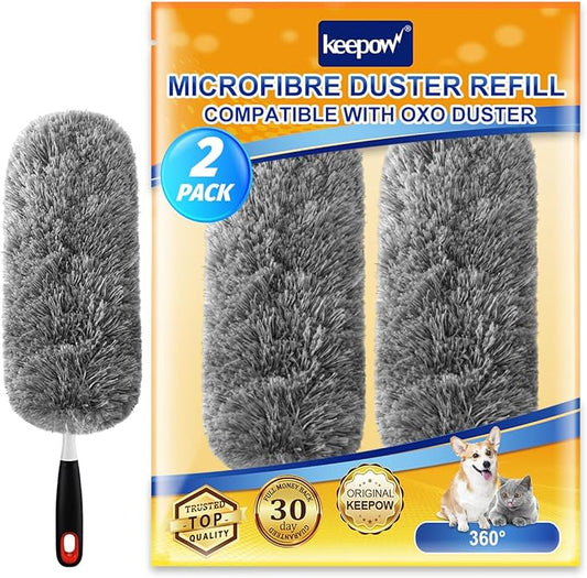 KEEPOW Upgraded Reusable Duster Refills Compatible with OXO Duster, Microfiber Dusters Refill for Cleaning, Compatible with OXO Good Grips Microfiber Extendable Duster, 2 Pack(Handle Not Included)