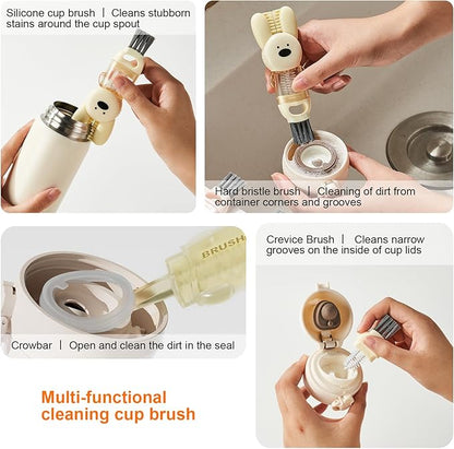 4 in 1 Cup Lid Cleaning Brush, 3 in 1 Bottle Brush, Cup Crevice Cleaning Tools, Easy to Clean and Storage, ABS+Silicone Cup Lid Gap Cleaner, Portable Multifunctional Bottle Cleaning Brush (3Pcs)