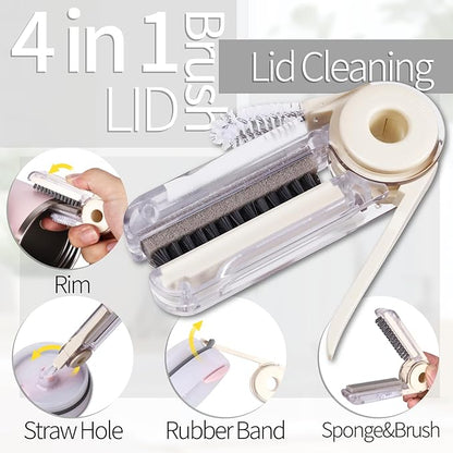 Bottle Brush Set 4 Pack - 15 Inch Long Handle Bottle Brush Cleaner with Stainless Steel Shaft, Straw Cleaner Brush and Lid Brush for Bottles, Thermos, Glasswares, Mugs, Cups, Tumblers