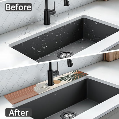 2PCS 24" X 5.5" Kitchen Sink Splash Guard Faucet Mat Boho Super Absorbent Fast Drying Faucet Guard & Draining Mat Sink Splash Guard Behind Faucet for Kitchen, Bathroom