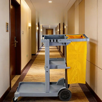2 Pack Cleaning Cart Bag Zippered Front,Replacement Janitorial Cart Thick Bag, Large Capacity Commercial Cleaning Bags for for Collecting Trash or Clothing(27x 15.3 x 11 Inch)
