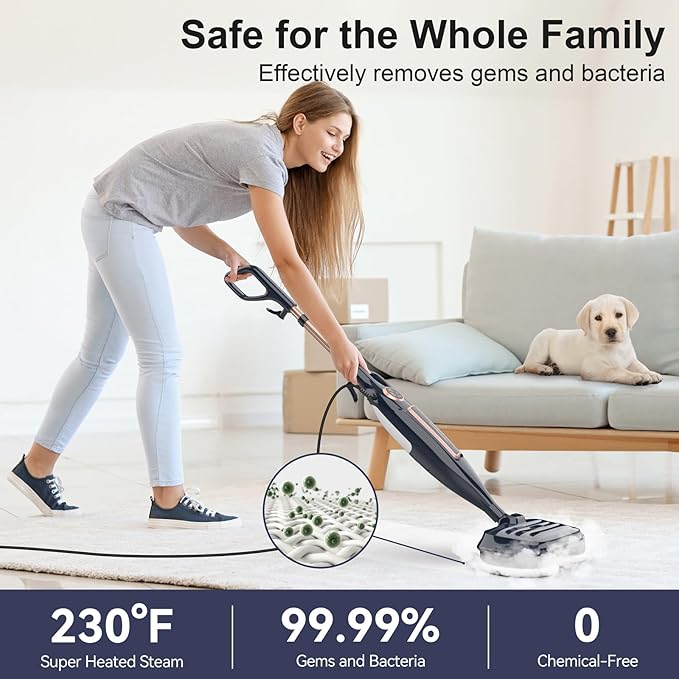 DEVOAC VM6 Scrubbing Steam Mop with Rotating Mop Pads, 10 in 1 Steam Mop, Lightweight Spin Mop & 3 Steam Modes for Hard Floor Laminate Marble Floors (Ink)