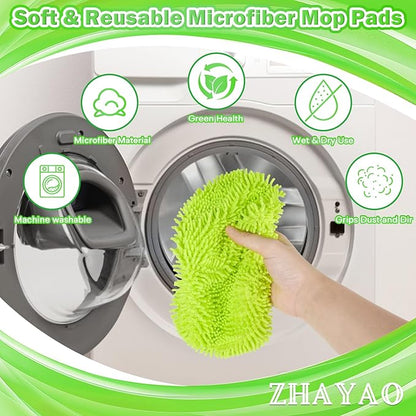 Reusable 100% Chenille Mop Pads Compatible with Swiffer Sweeper, Wet and Dry Flat mop Cover, 3 Pack Washable Pads for Surface/Hardwood Floor Cleaning
