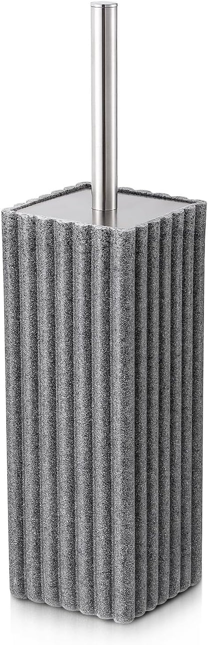 Grey Toilet Bowl Brush and Holder for Bathroom，Resin Toilet Brush and Holder Set with Stainless Steel Handle，Deep Cleaning Modern Toilet Cleaner Brush -Space Saving, Covered Brush