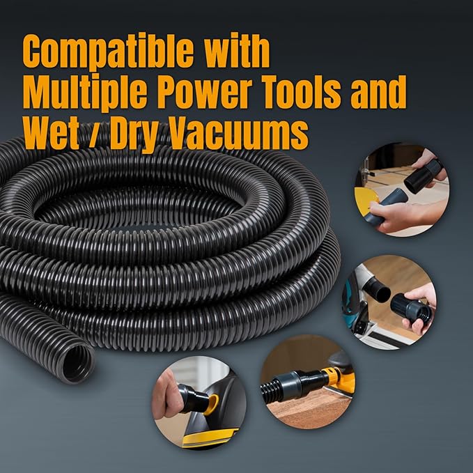 POWERTEC 70175 10 Ft. Dust Collection Hose Kit with 5 Fittings for Woodworking Power Tools Home and Wet/Dry Shop Vacuums