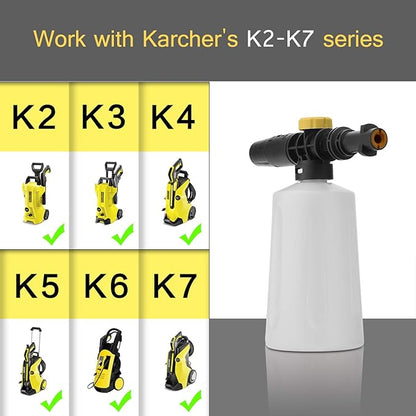 FUNTECK Foam Cannon Lance Compatible with Karcher K2/K3/K4/K5/K6/K7 Pressure Washer, Adjustable Soap Dispenser for Cleaning Vehicles, Cars, Motorcycles and Bikes, 700 ml