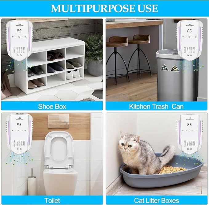 Ozone Odor Eliminator for Strong Odor 99% Cat Litter Deodorizer Dog Poof Odor Removal Air Ionizers for Home Portable Air Purifier for Pets Toilet Wardrobe Shoe Garage Room Cabinet