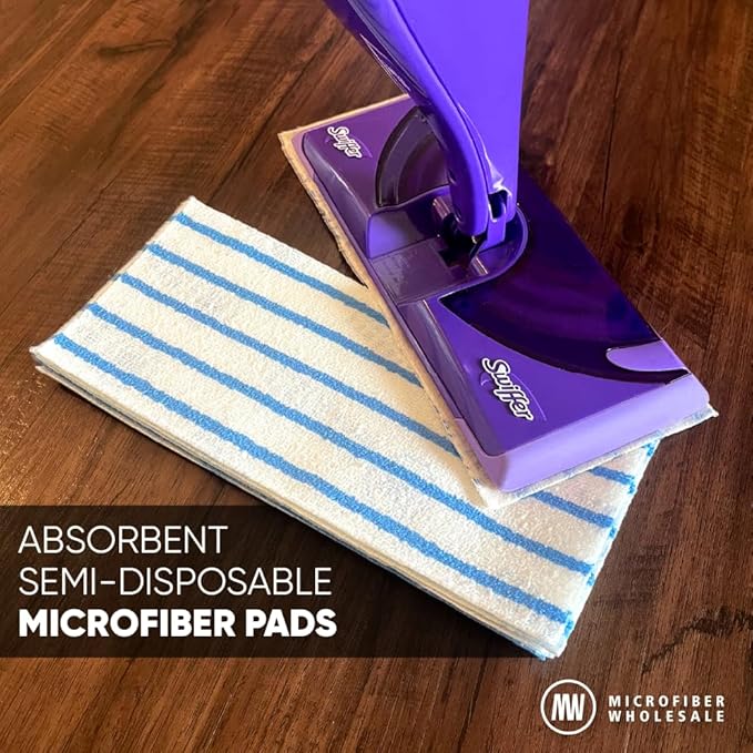 10" MWipes Semi-Disposable Microfiber Mop Pads - Compatible with Swiffer Wet Jet - Replacement Flat Mop Heads Compatible with Any Flat Mop System, 25 Pack