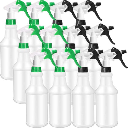Eccliy 12 Pcs 16 Oz Plastic Spray Bottle, Adjustable Empty Reusable Sprayer for Cleaning, Planting, Water, Bathroom and Kitchen, BBQ, Commercial and Residential (Original,Black,Green)