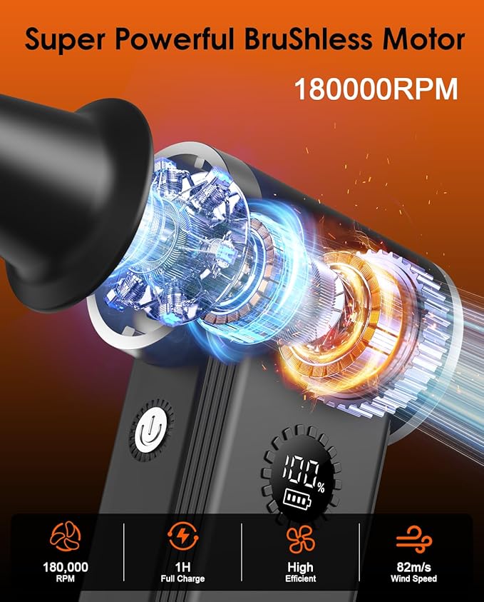 Superpower Electric Air Duster-180000RPM Brushless Cordless Air Duster for Deep Cleaning, 8000mAh, 45W Fast Charge, 4 Speeds. Mini Dust Blower for PC, Keyboard, Car, Home & Outdoor