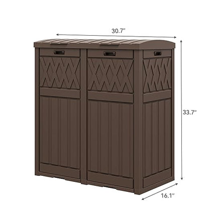 YITAHOME 76 Gallon Dual Compartment Outdoor Trash Can, Resin-Based with Layered Lid and Drip Tray, Waterproof Garbage Bin Brown