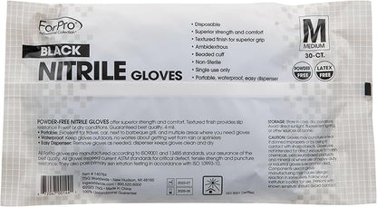 ForPro Disposable Nitrile Gloves, Chemical Resistant, Powder-Free, Latex-Free, Non-Sterile, Food Safe, 4 Mil