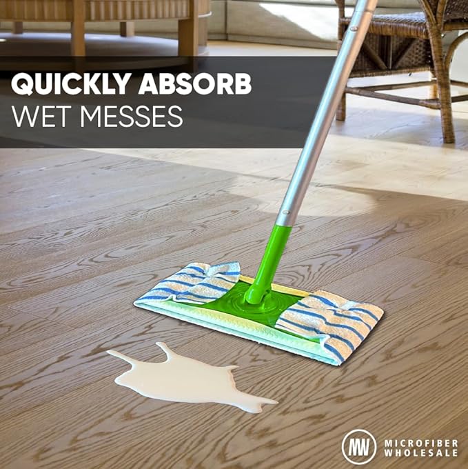 18" MWipes® Semi-Disposable Microfiber Mop Pads - Compatible with Swiffer Sweeper - Replacement Flat Mop Heads Compatible with Any Flat Mop System, 25 Pack