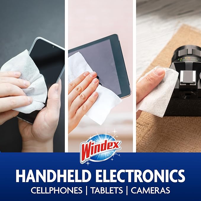 Windex Electronic Cleaning Wipes, Pre-Moistened Screen Wipes for TVs, Phones, and Other Electronics, Resealable for a Freshness Lock, 25 Count (Pack of 12)