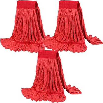 Heavy Duty Commercial Mop Head Replacement for Rubbermaid: 3 Packs 14oz Microfiber Tube Lint Free Industrial Heavy Duty Mop Head for Floor Cleaning - Super Absorbent & Bleach-Safe (Red)